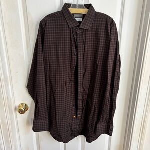 Thomas Dean | Men's Brown Checkered Button Down Shirt | Size XXL